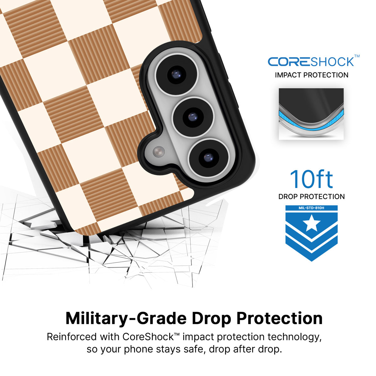 Vintage Mocha Samsung Galaxy S26 Plus case with 10ft military-grade drop protection