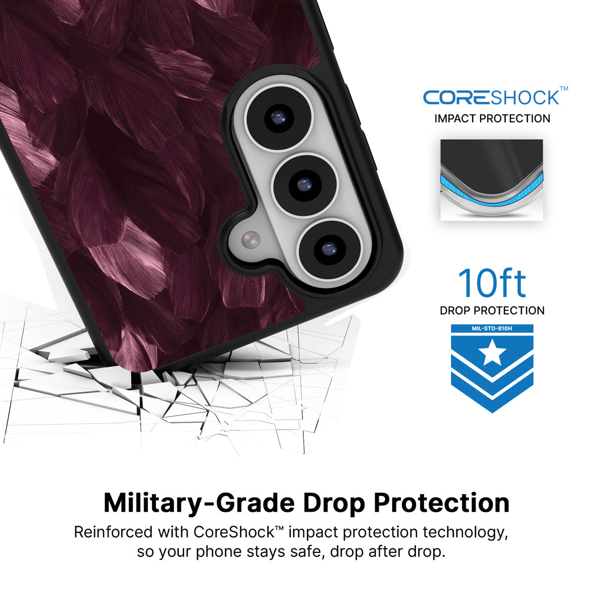 Wine Plumage Samsung Galaxy S26 case with 10ft military-grade drop protection