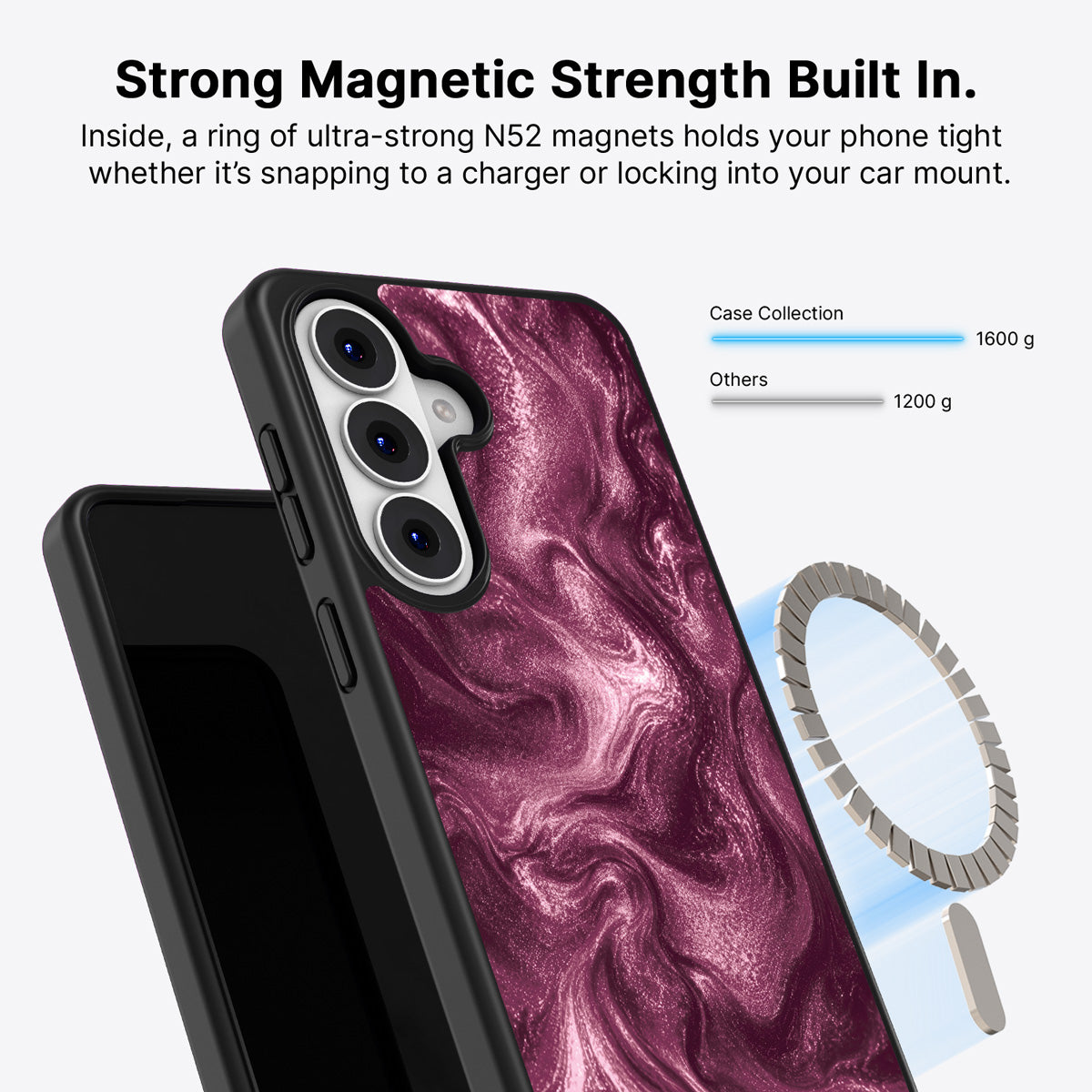 Samsung Galaxy S26 Plus Qi2 magnetic case with N52 magnets – Wine Shimmer design