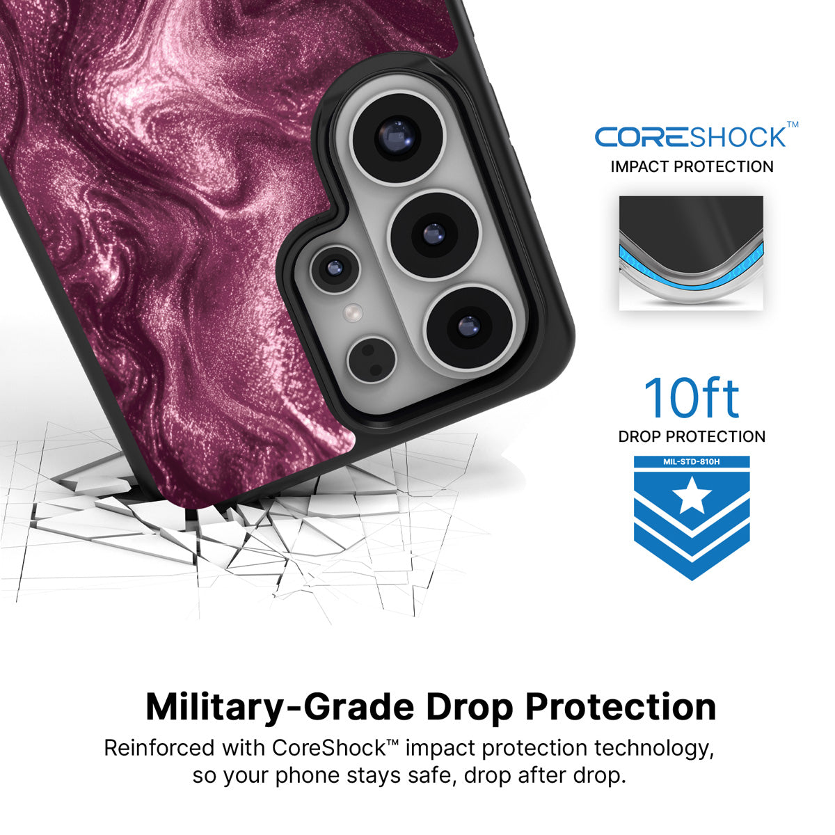Wine Shimmer Samsung Galaxy S26 Ultra case with 10ft military-grade drop protection