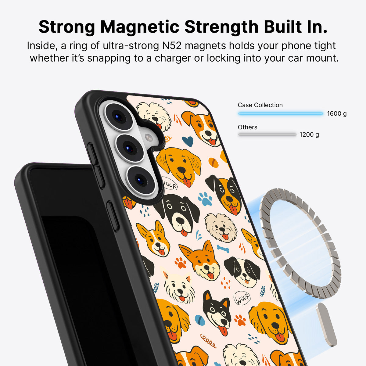 Samsung Galaxy S26 Plus Qi2 magnetic case with N52 magnets – Woof Squad design